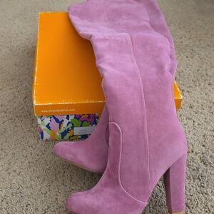 Shoe Republica Pink High-Heel Knee High Boots - Women's Fashion Boots